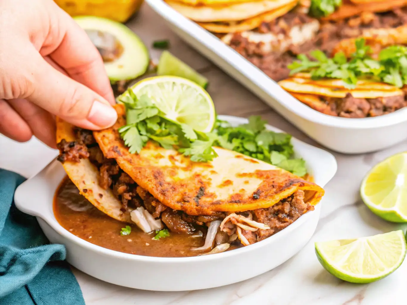 birria tacos crock pot dipped in consommé
