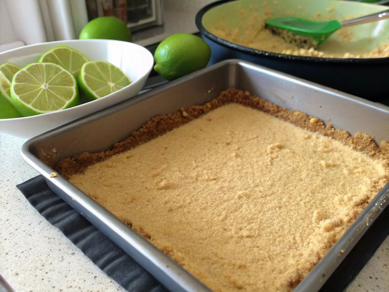key-lime-pie-bars-graham-crust. Graham cracker crust base for key lime pie bars