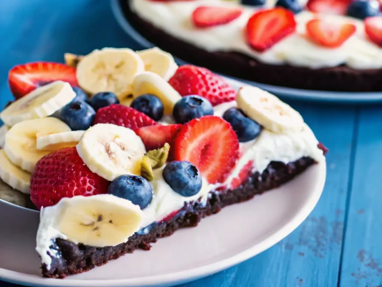 Mini fruity brownie dessert pizzas served at a party