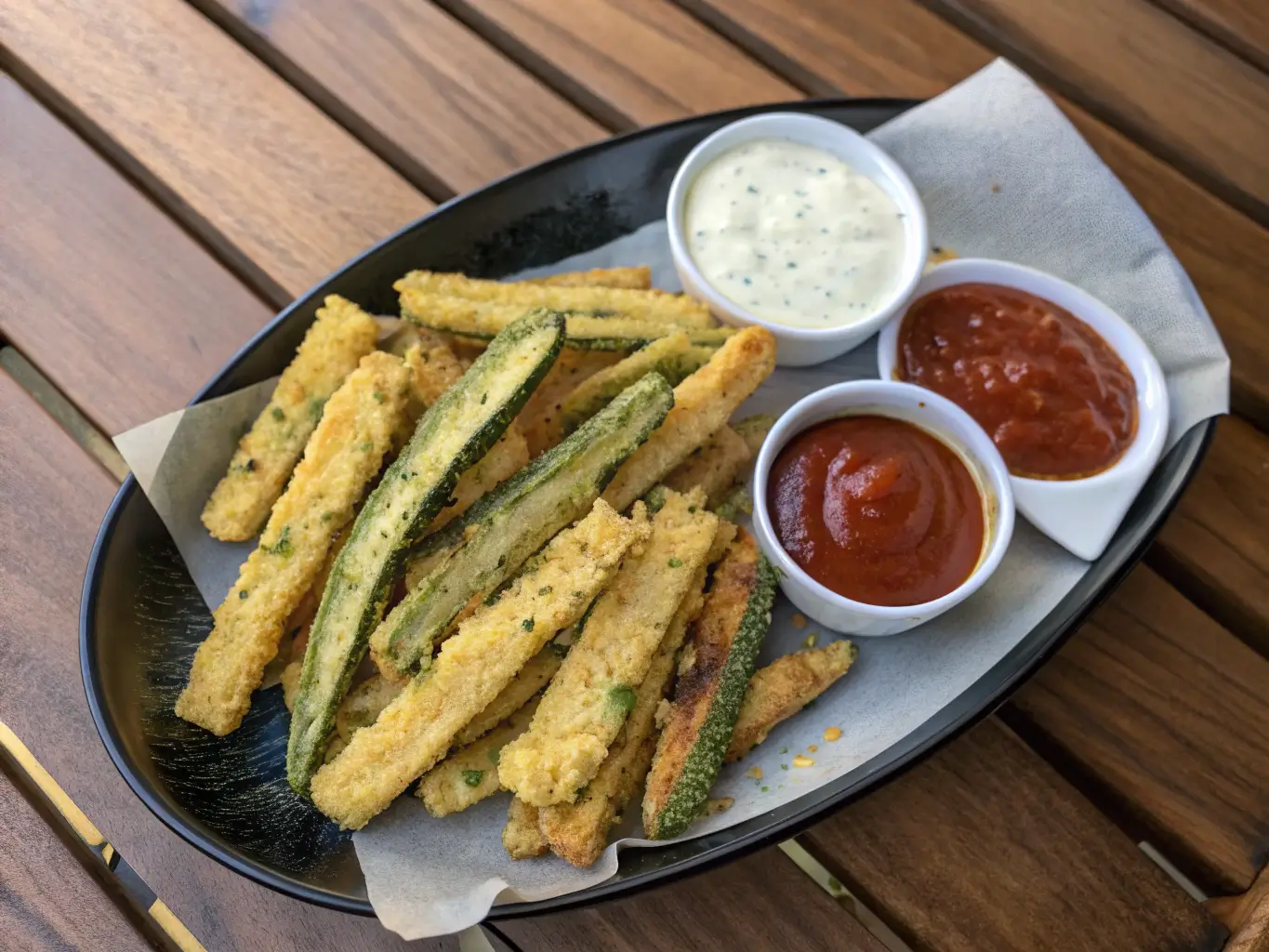 serving-zucchini-fries-air-fryer zucchini fries air fryer with dips