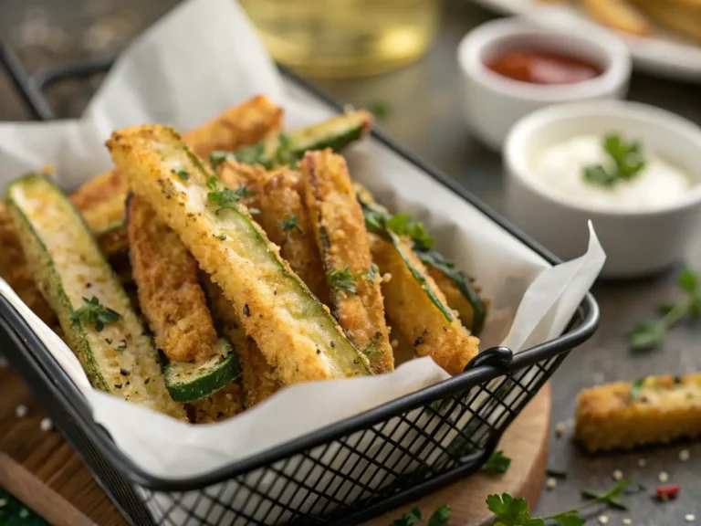 Crispy zucchini fries air fryer in basket
