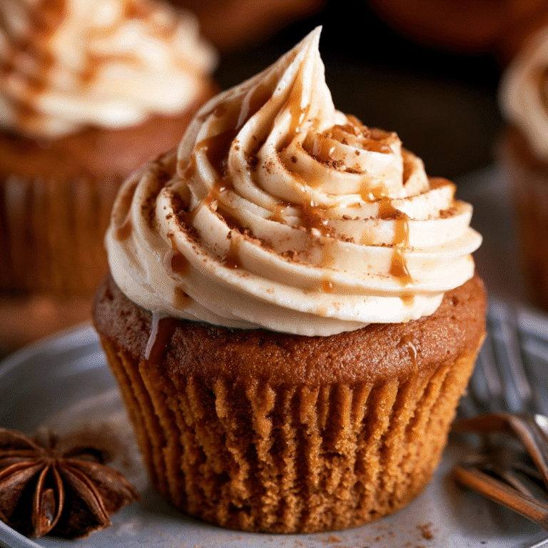 Pumpkin Cupcakes with Caramel Cream Cheese Frosting